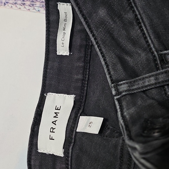 Frame Le Crop Mini Bootcut Black Denim Raw Hem Jeans Size 25 - Picture 3 of 6